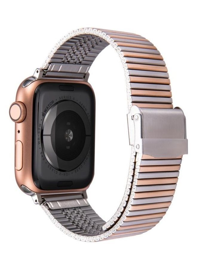 NIBEMINENT Multi Baht Steel Replacement Watchband For Apple Watch Series 7 45mm/6 & SE 5 4 44mm/3 2 1 42mm Between Rose Gold - Image 2