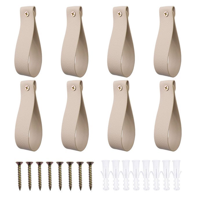CURTAIN ROD HOLDERSSET OF 8 LEATHER CURTAIN ROD BRACKETS WITH SCREWSPU CURTAIN ROD HANGERSLEATHER STRAPS HOOKS FOR WALL POLE MACRAME BOHO ART DCOR BEIGE