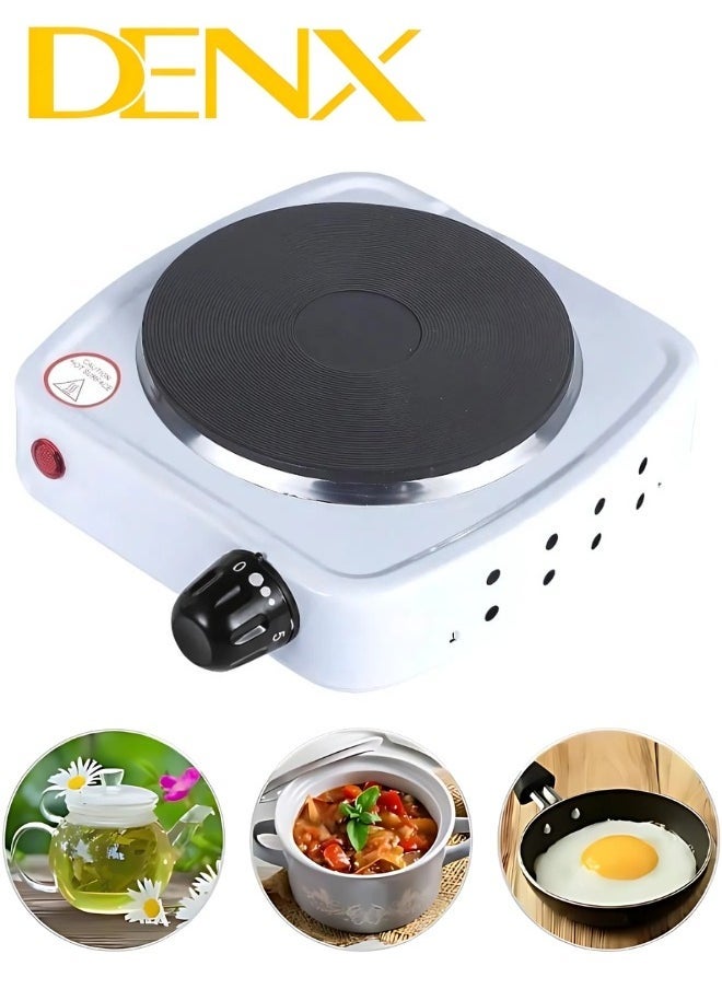 Denx Portable Single Burner Electric Hot Plate, Suitable For Camping, With Adjustable Heat Settings, Overheat Protection, Thermostat Control, And Indicator Light, Whitee Suitable For Camping White - Image 1