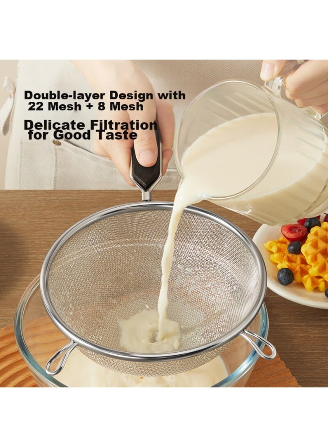 COOKER KING Chuidahuang 304 Stainless Steel Strainer Colander, Chinese Herbal Medicine Filter, Juice Strainer 18.5cm, Wooden Handle Double-ear Double-mesh Strainer  - Image 4
