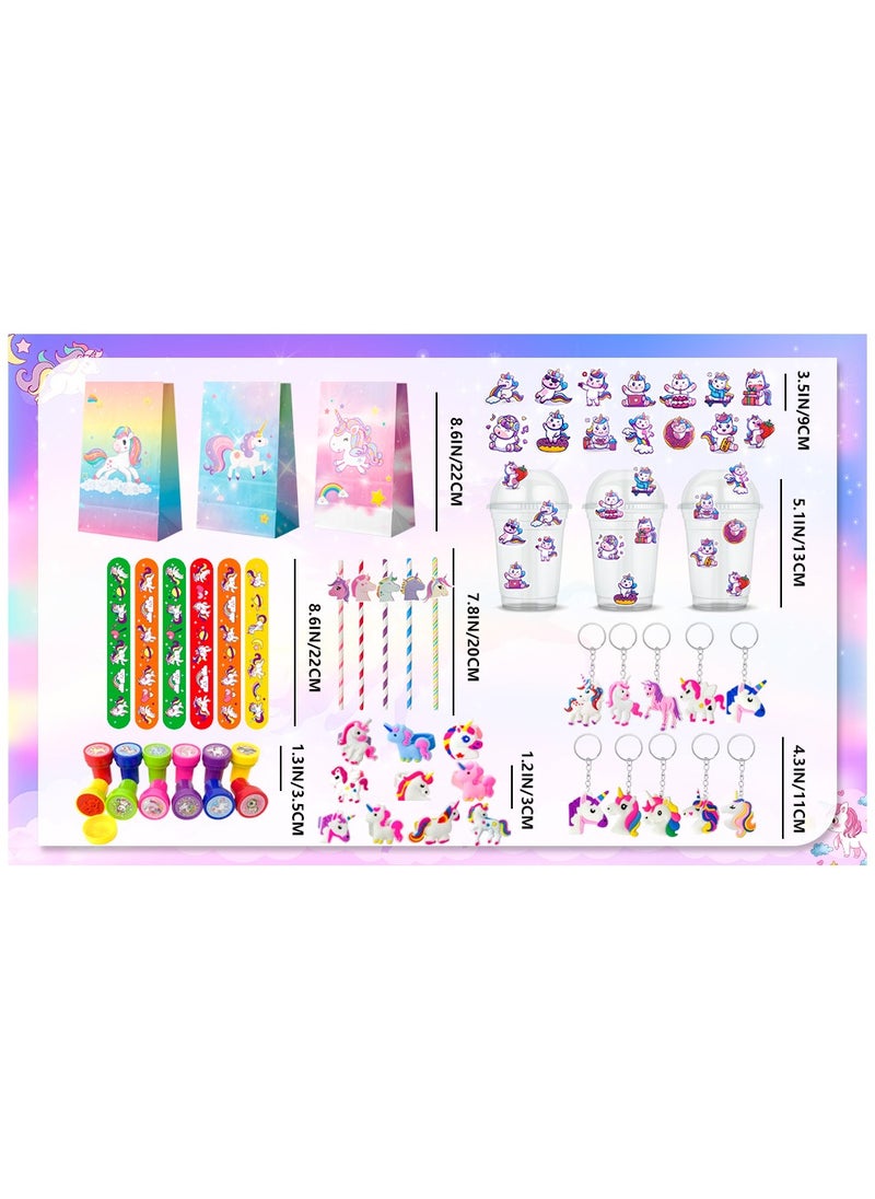 FRUITFUL PARTY Unicorn Party Favors for 12 Guests, 134pcs Unicorn Birthday Party Favors Set Unicorn Goodie Bags Unicorn Slap Bracelet Unicorn Stickers Keychain Stampers Rings  - Image 3