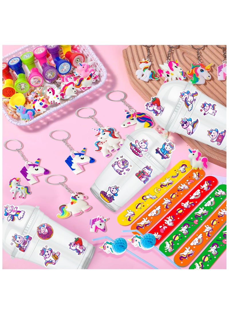 FRUITFUL PARTY Unicorn Party Favors for 12 Guests, 134pcs Unicorn Birthday Party Favors Set Unicorn Goodie Bags Unicorn Slap Bracelet Unicorn Stickers Keychain Stampers Rings  - Image 5
