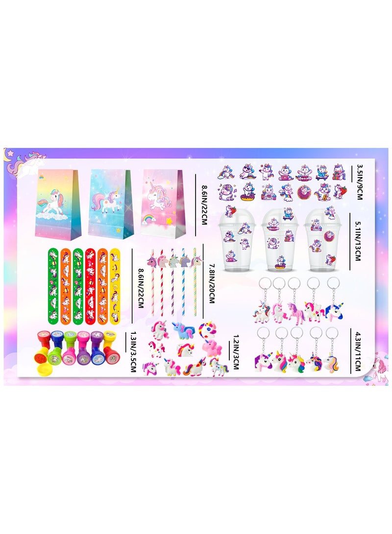 FRUITFUL PARTY Unicorn Party Favors for 12 Guests, 134pcs Unicorn Birthday Party Favors Set Unicorn Goodie Bags Unicorn Slap Bracelet Unicorn Stickers Keychain Stampers Rings - Image 3