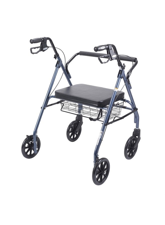 Drive Medical 10215BL-1 Bariatric Foldable Rollator Walker with Seat, Blue - Image 2