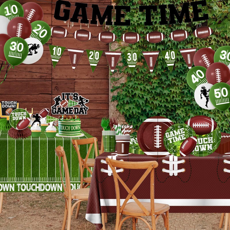 Peghoqu Football Party Decorations Serve 24 Football Party Supplies Includes Paper Plates Napkins,Touchdown Tablecloth,Cups,Banner,Balloon,Forks,Cupcake Topper for Game Time Sport Tailgate Themed Party Decor - Image 5