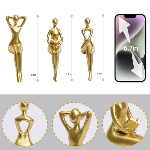 Quoowiit Gold Decor Thinker Statue Decor Book Shelf Decor, Abstract Statue Ornament Office Decor Modern Home Decor Decorations for Living Room Collectable Figurines Coffee Table Decor 3 Piece - Image 4