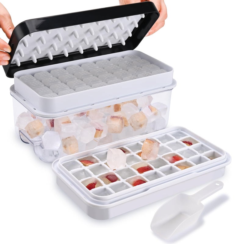 QUELIEN Ice Cube Trays for Freezer with Stackable Design & Lid â€“ Quick-Release Ice Trays for Freezer with Lid and Bin, Perfect Ice Cube Maker for Whiskey, Cocktails â€“ BPA-Free Ice Bin for Freezer Storage - Image 1