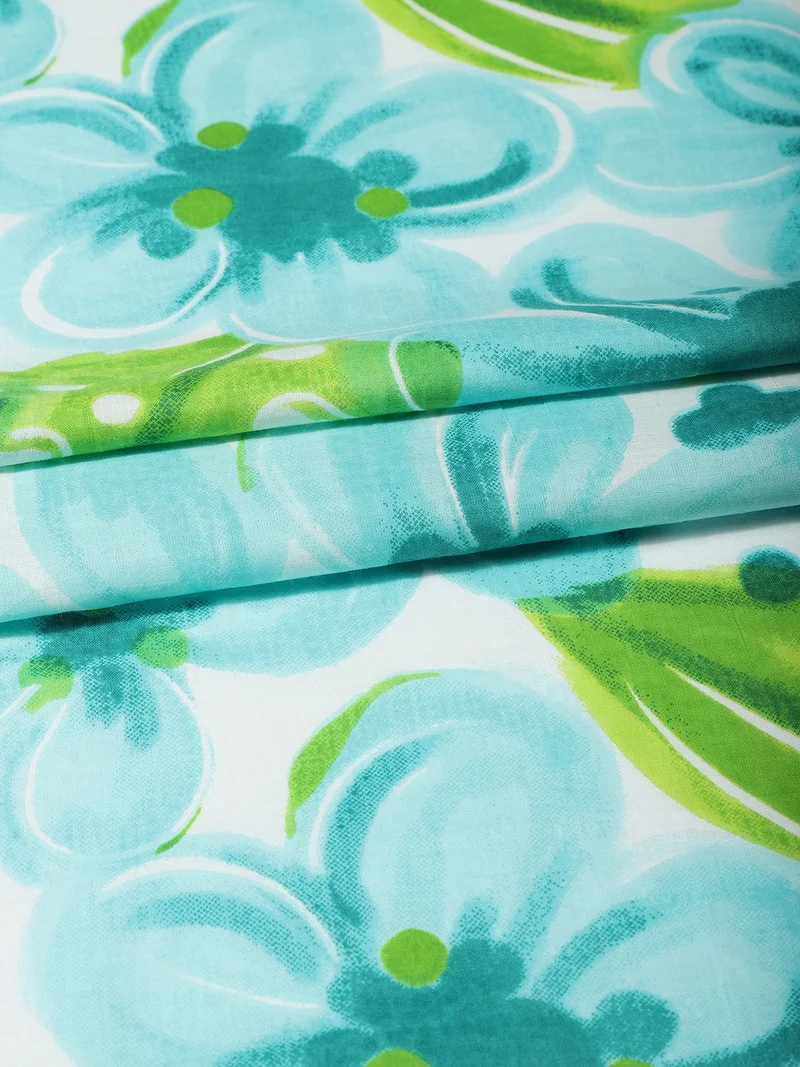 أيه كيه إس Tropical Floral Print Fabric, Aquamarine and Lime Green, One Meter