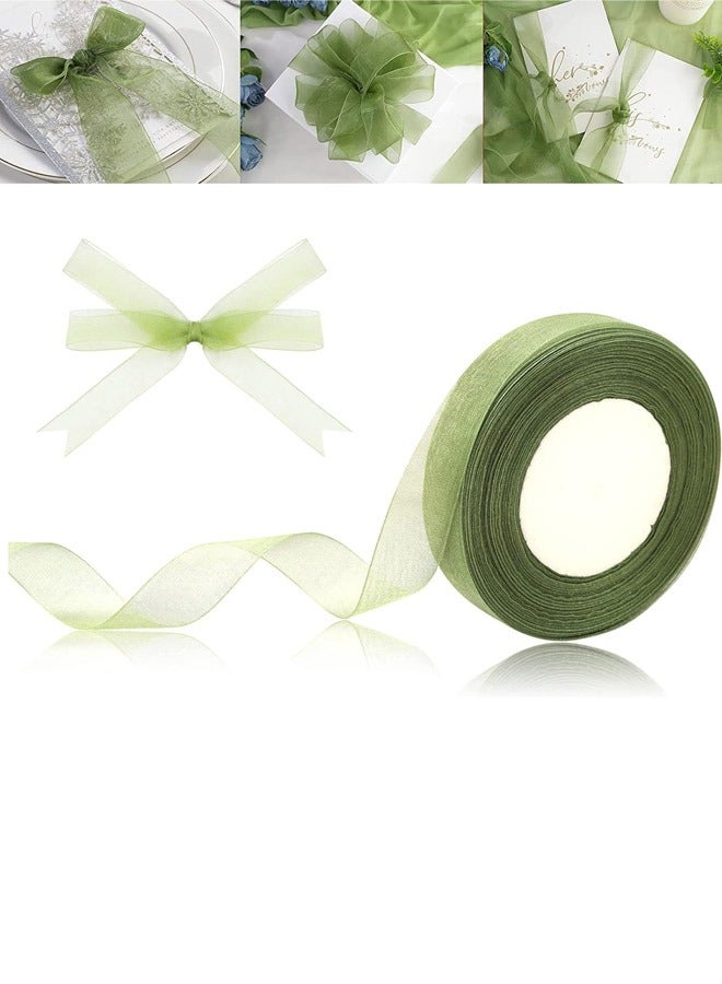 45 Meters Chiffon Ribbon, 2.5 inch Organza Ribbon for Floral Decorations and Crafts, for Gift Wrapping and Wedding Bouquets, Dark Green - Image 1
