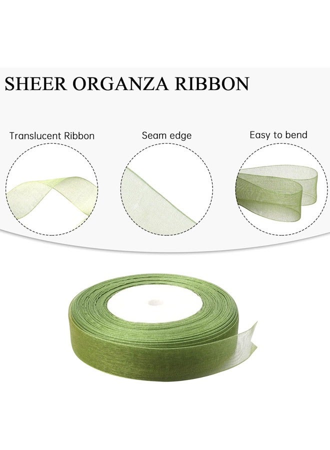 45 Meters Chiffon Ribbon, 2.5 inch Organza Ribbon for Floral Decorations and Crafts, for Gift Wrapping and Wedding Bouquets, Dark Green - Image 3
