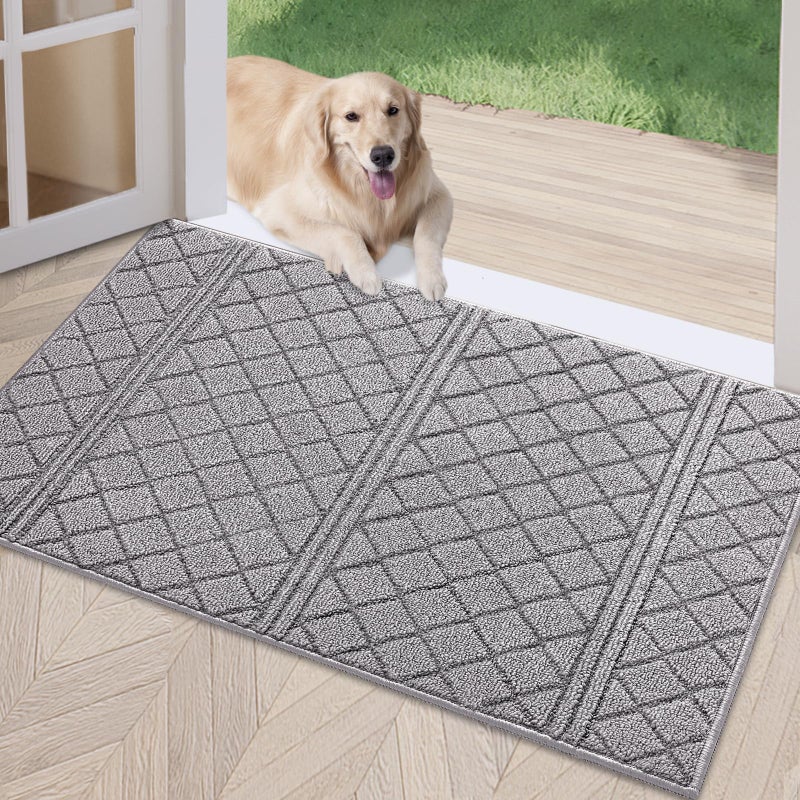 REFETONE Indoor Doormat Front Back Door Mat 32x48 Absorbent Rubber Backing Non Slip Door Mats LowProfile Resist Dirt Rugs Machine Washable Door Rug Inside Floor Mat for Entryway Light Grey