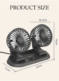 DUNISO Car Fan Dual Head USB Fan for Car with Powerful Cooling, 360°Adjustable Car Cooling Fan with Number Plate Adjustable 2 Gear Wind Powerful Dashboard Cooler Fan for Car Home Office  - Image 2