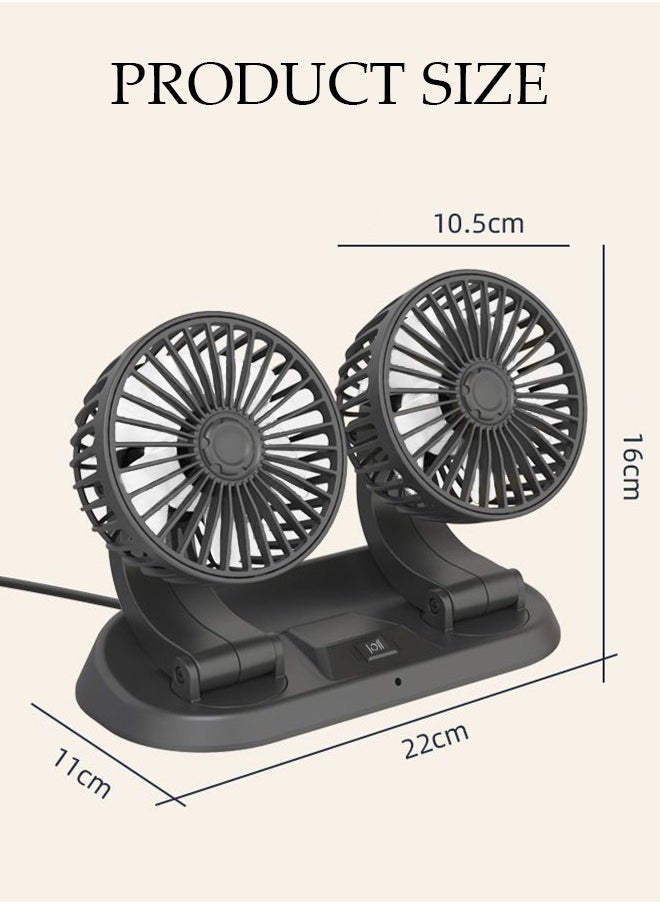 DUNISO Car Fan Dual Head USB Fan for Car with Powerful Cooling, 360°Adjustable Car Cooling Fan with Number Plate Adjustable 2 Gear Wind Powerful Dashboard Cooler Fan for Car Home Office  - Image 2