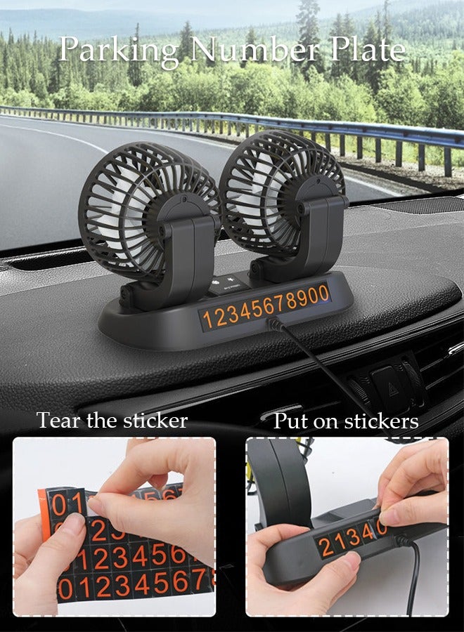 Car Fan Dual Head USB Fan for Car with Powerful Cooling, 360°Adjustable Car Cooling Fan with Number Plate Adjustable 2 Gear Wind Powerful Dashboard Cooler Fan for Car Home Office