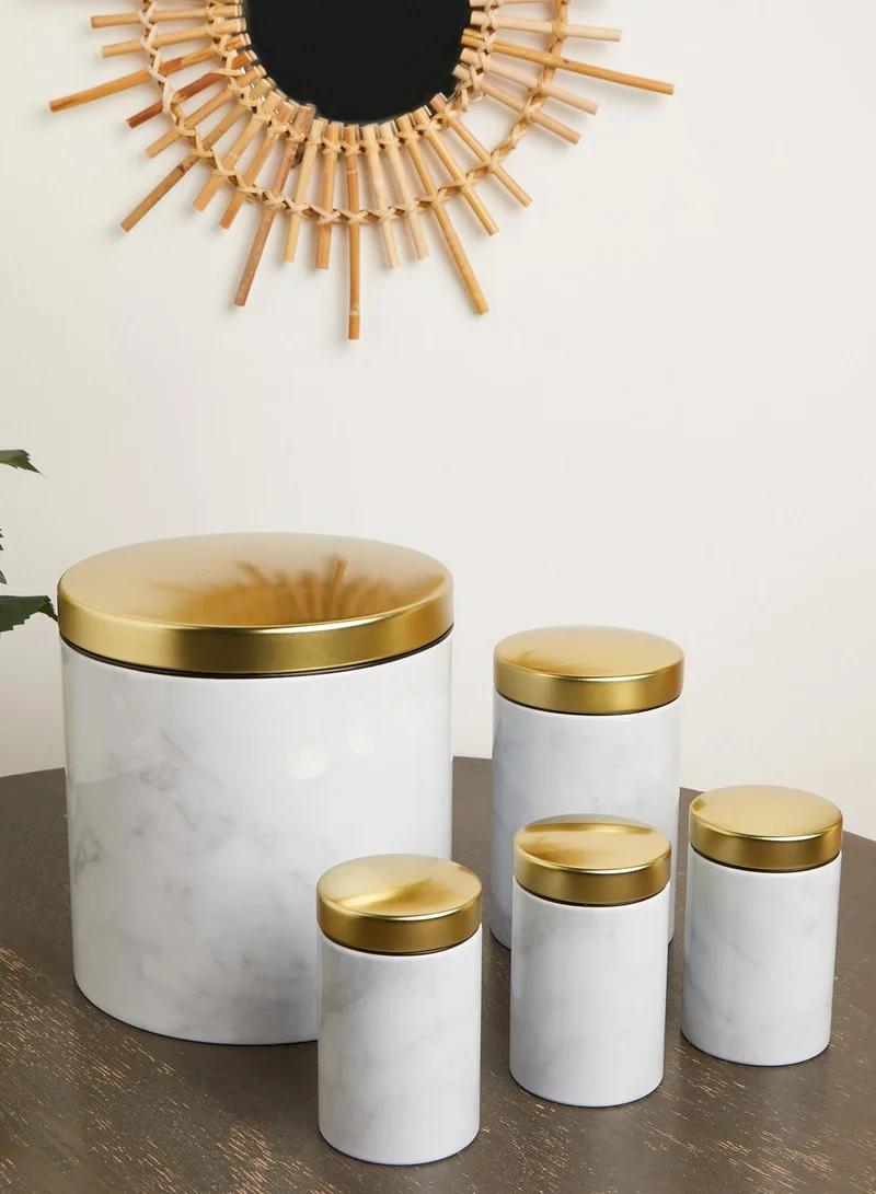 Premier 5 Piece Marble Effect Gold Lid Kitchen Storage Set