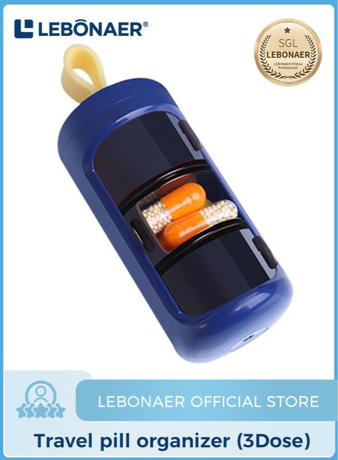 لبونير منظم حبوب، موزع حبوب، زجاجة أدوية بثلاثة أقسام لحفظ الحبوب للتخييم في الهواء الطلق والسفر، أزرق - Image 1