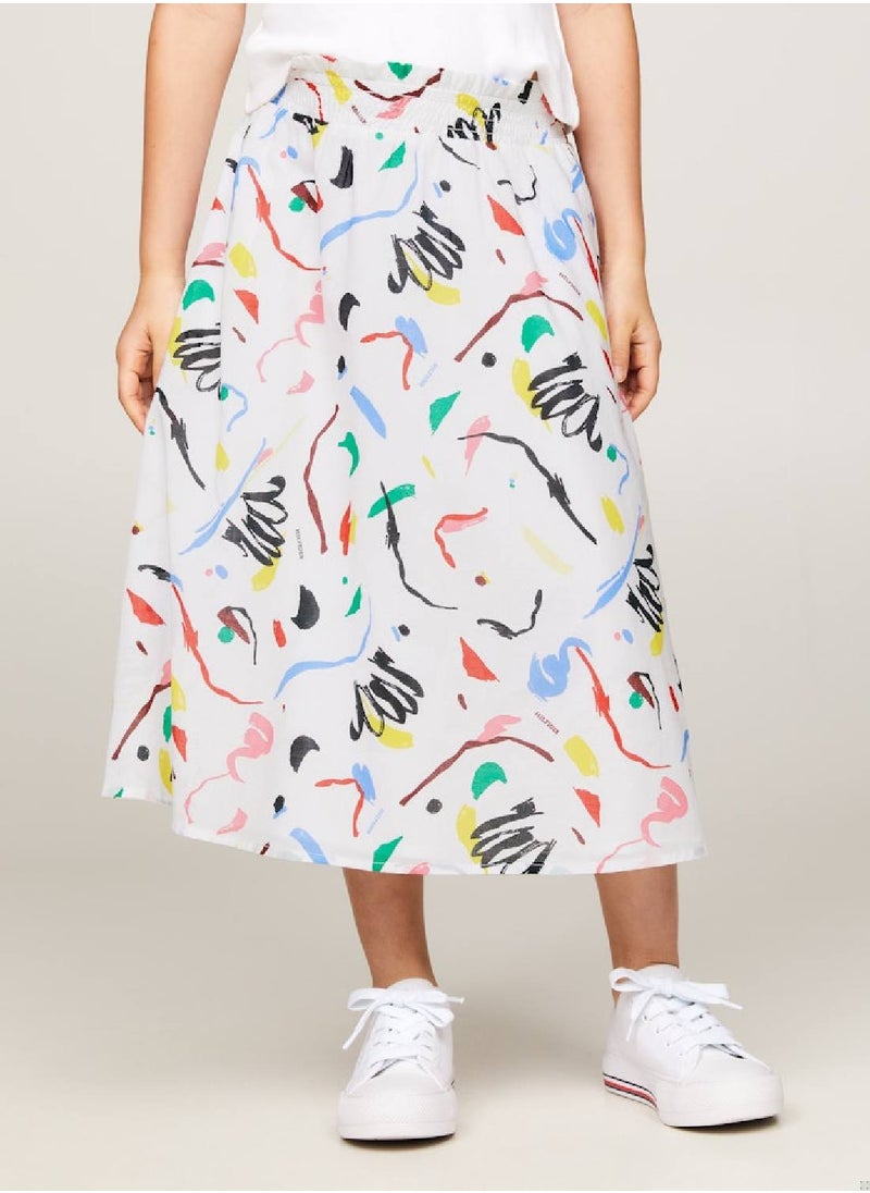 TOMMY HILFIGER - Girls' Paperbag Waist Midi Skirt -  Pure organic cotton, Multicolor - Image 1