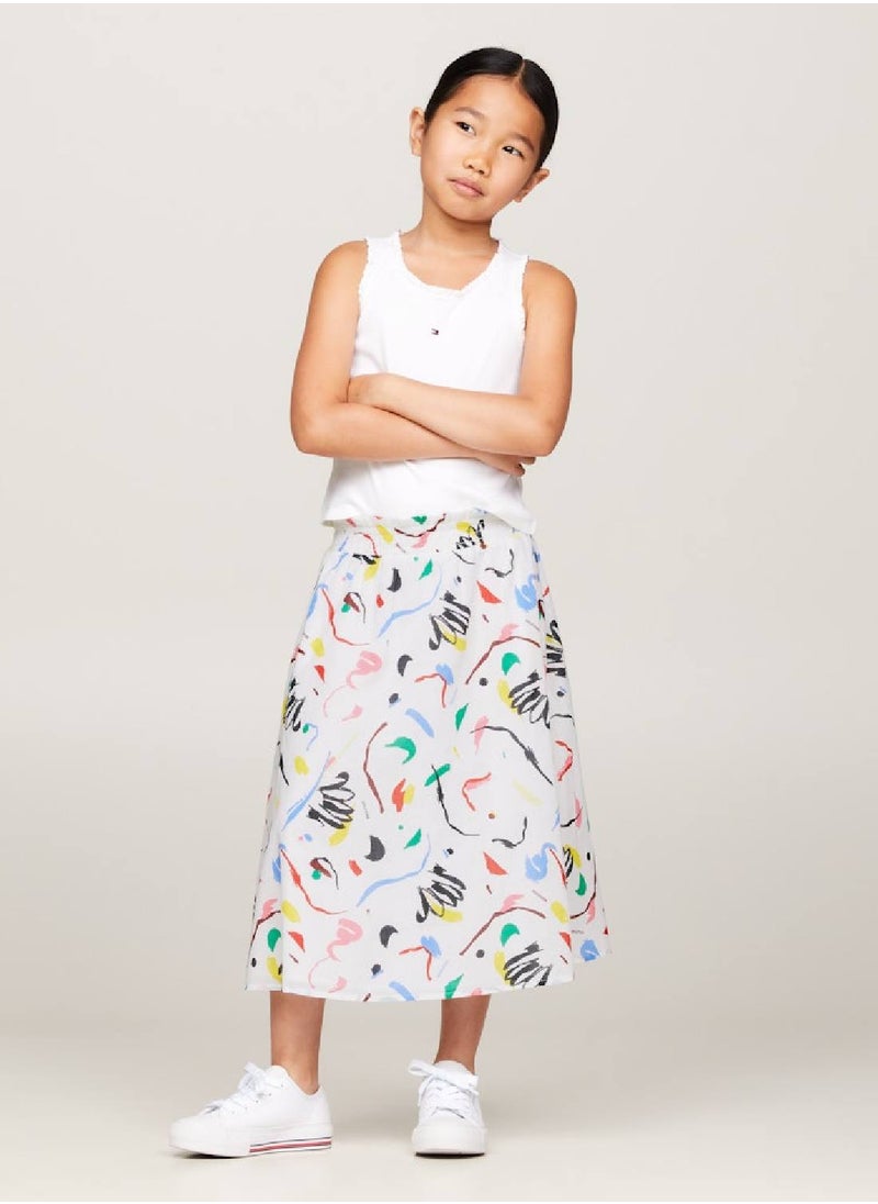 TOMMY HILFIGER - Girls' Paperbag Waist Midi Skirt -  Pure organic cotton, Multicolor - Image 1