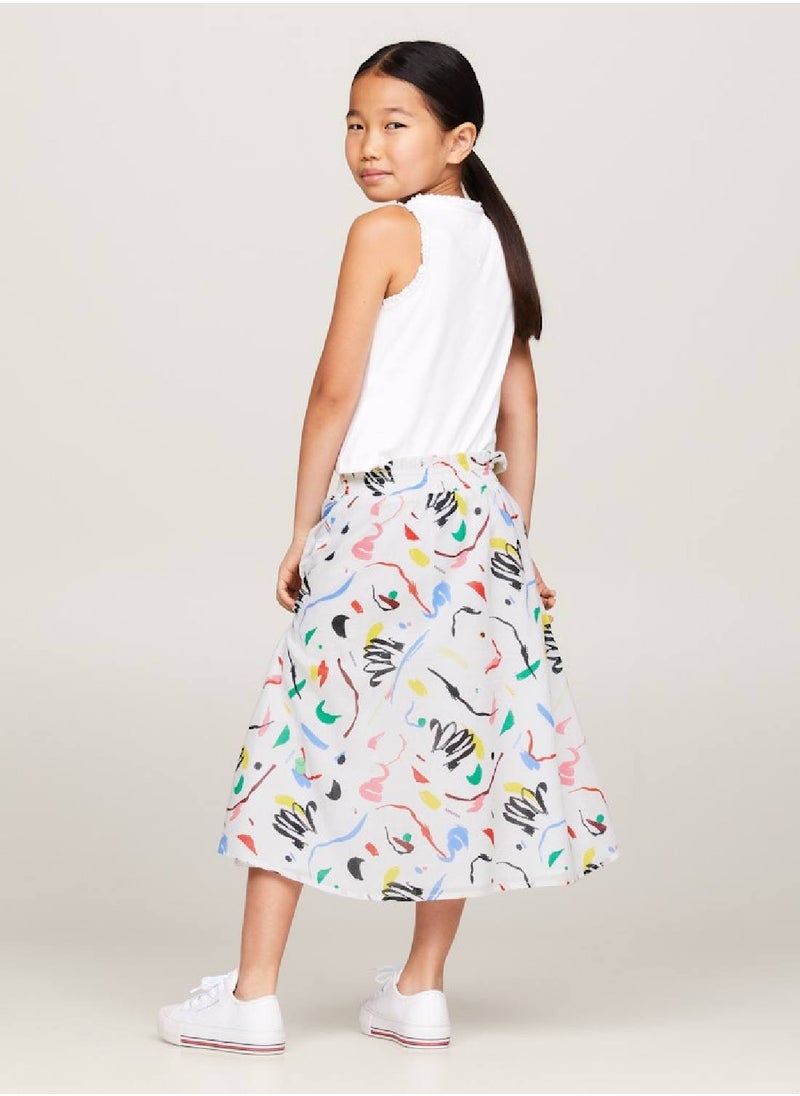 TOMMY HILFIGER - Girls' Paperbag Waist Midi Skirt -  Pure organic cotton, Multicolor - Image 1