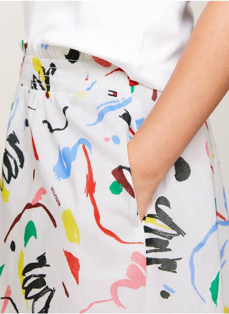 TOMMY HILFIGER - Girls' Paperbag Waist Midi Skirt -  Pure organic cotton, Multicolor - Image 1