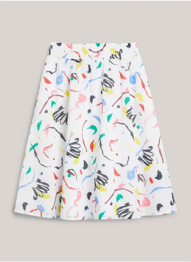 TOMMY HILFIGER Girls' Paperbag Waist Midi Skirt -  Pure organic cotton, Multicolor