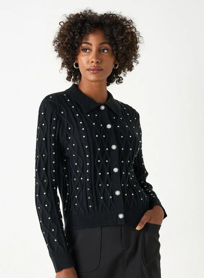 2Xtremz 2Xtremz Embellished Cardigan with Long Sleeves and Button Closure