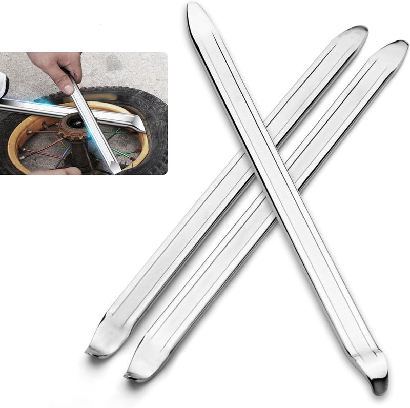 GKmow 3 PCS Car Tire Iron Kit, Tire Scoop Spoons Crowbar Lever, Rim Protectors Kit, Universal Tire Repair Maintenance Tools for Most Cars Motorcycles (Silver) - Image 1
