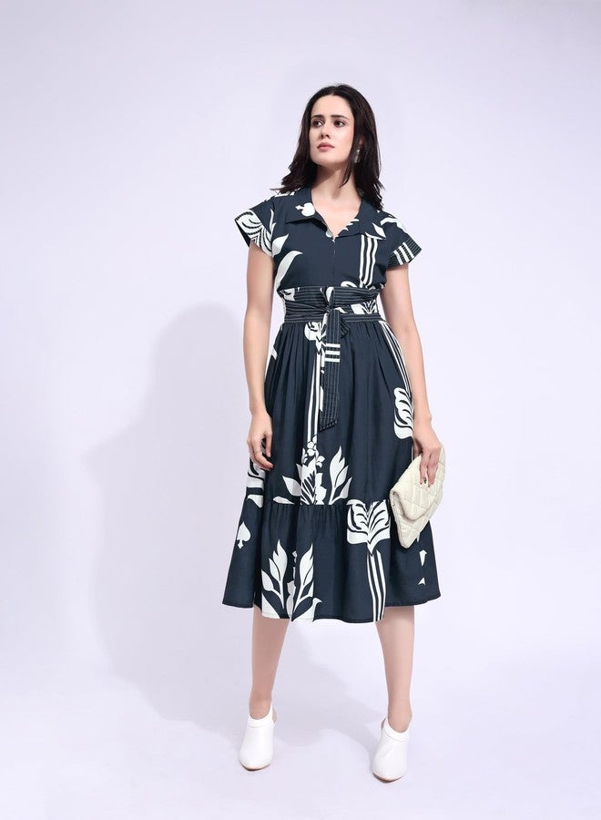 PURVAJA Women’s Maxi Cotton Blend Dress (Floe-277-L_Dark Blue) - Image 4