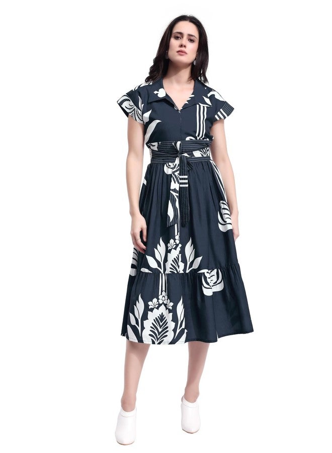 PURVAJA Women’s Maxi Cotton Blend Dress (Floe-277-L_Dark Blue) - Image 1