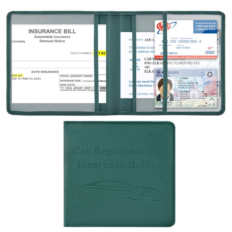 Cacturism Car Registration and Insurance Holder Vehicle Glove Box Car Organizer Men Women Wallet Accessories Case for Cards Essential Document Driver License Dark Green - Image 2