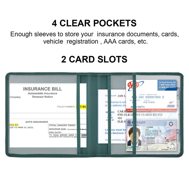 Cacturism Car Registration and Insurance Holder Vehicle Glove Box Car Organizer Men Women Wallet Accessories Case for Cards Essential Document Driver License Dark Green - Image 4