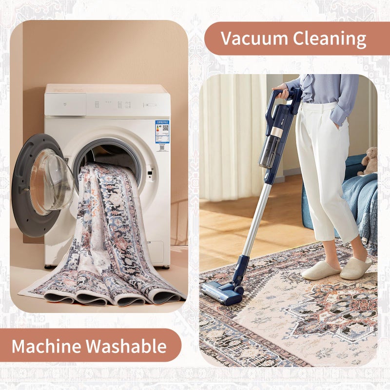 BESTSWEETIE 2x6 Hallway Runner Rugs  2x6 Washable Rug  Non Slip Water Repellent Floor Carpet  Low Pile Soft Vintage Rug for Entryway Bedroom Laundry Room Indoor-Khaki/Beige/Purple/Black/Brick - Image 4
