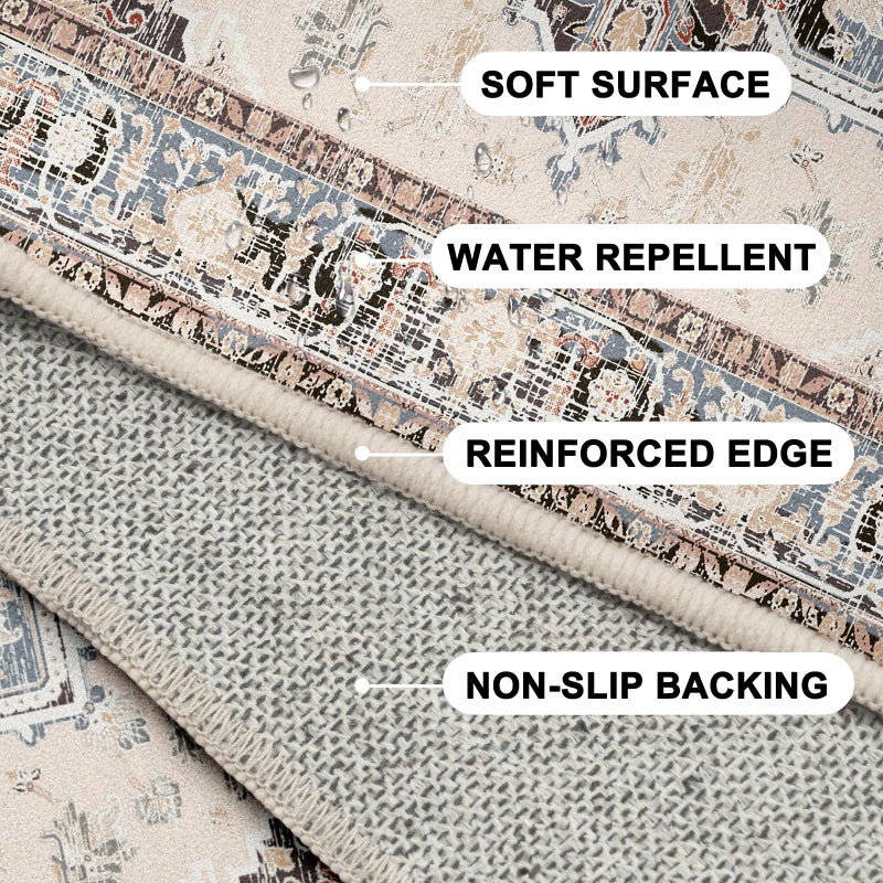 BESTSWEETIE 2x6 Hallway Runner Rugs  2x6 Washable Rug  Non Slip Water Repellent Floor Carpet  Low Pile Soft Vintage Rug for Entryway Bedroom Laundry Room Indoor-Khaki/Beige/Purple/Black/Brick - Image 3