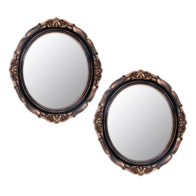 131 X 148 INCHS DECORATIVE WALL MIRRORVINTAGE HANGING MIRRORS FOR BEDROOM LIVINGROOM DRESSER DECOR OVAL VINTAGE GOLD 2 PCS PLASTIC FRAME