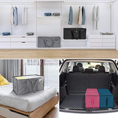 BALEINE Extra Large Storage Tote with Zippers & Carrying Handles, Heavy-Duty Oxford Fabric Moving Bags for Laundry, Space Saving, Storage, Winter Gray - Image 3