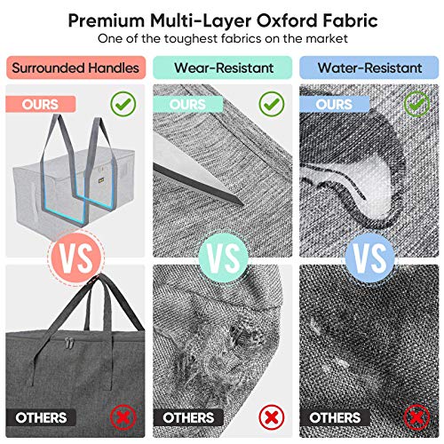 BALEINE Extra Large Storage Tote with Zippers & Carrying Handles, Heavy-Duty Oxford Fabric Moving Bags for Laundry, Space Saving, Storage, Winter Gray - Image 5