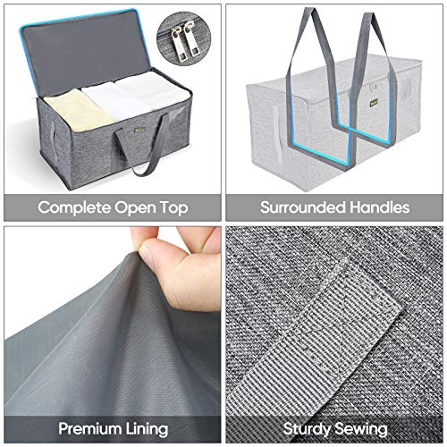 BALEINE Extra Large Storage Tote with Zippers & Carrying Handles, Heavy-Duty Oxford Fabric Moving Bags for Laundry, Space Saving, Storage, Winter Gray - Image 4