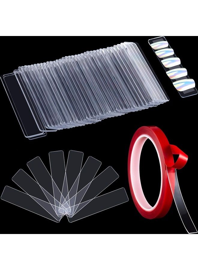 Blulu 150 Pieces Transparent Nail Display Holder with 5 Meters Double Sided Tape, Acrylic Fake Nail Tips Display Stand with Removable Double Sided Mounting Tape for Nail Salon Color Chart - Image 1