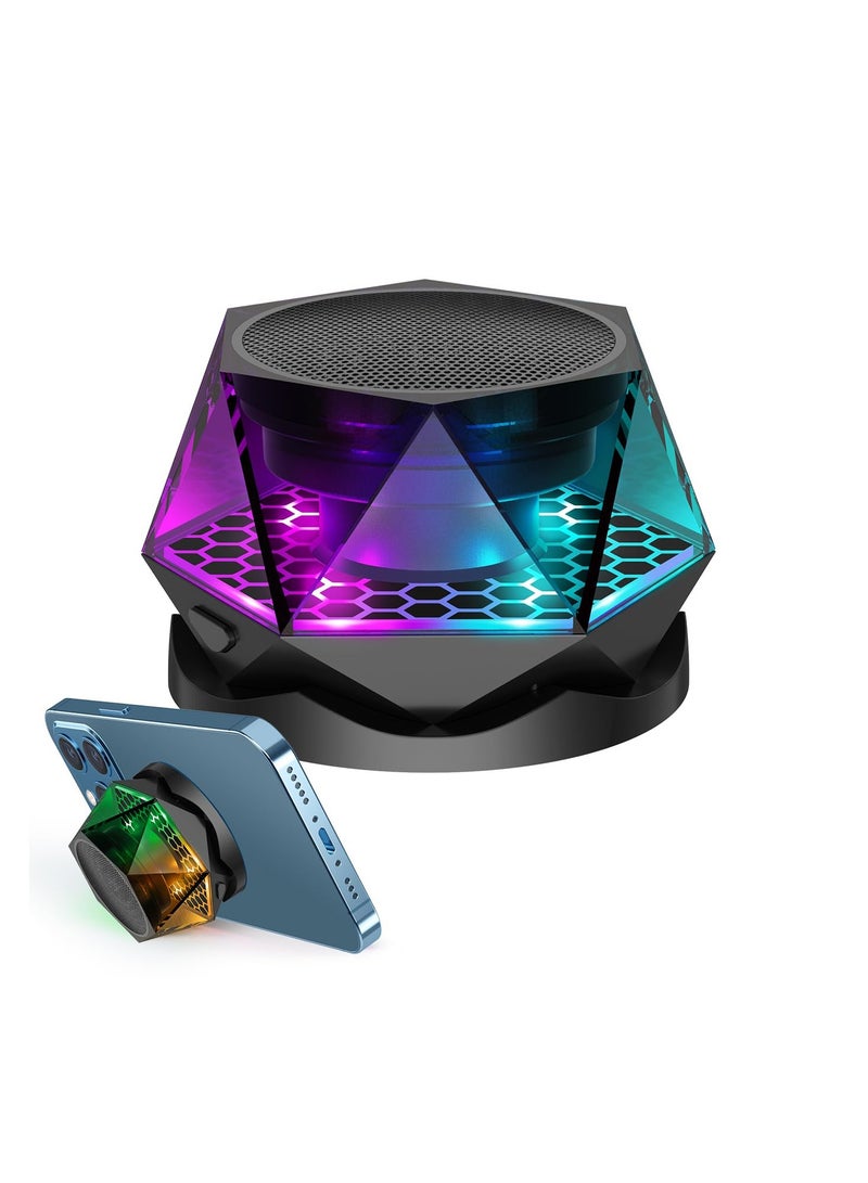 KASTWAVE مكبر صوت بلوتوث ماغنيتيك دايموند، مكبر صوت لاسلكي صغير مع عرض أضواء متعددة RGB، مكبر صوت بلوتوث صغير لاسلكي، حامل هاتف محمول محمول لآيفون، أندرويد، اقتران TWS - Image 1