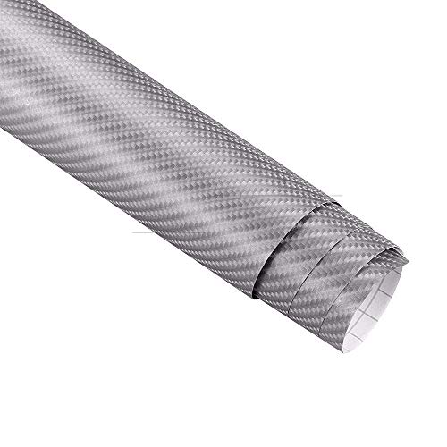LZLRUN لفائف فينيل من ألياف الكربون ثلاثية الأبعاد LZLRUN - مصنفة للاستخدام الخارجي في السيارات - 12" × 60" سكين + أداة يدوية (فضي) - Image 2