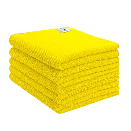 SOFTSPUN Microfiber Cloth 5pcs 40x40cms 340 GSM Yellow! Thick Lint & Streak-Free Multipurpose Cloths Automotive Microfiber Towels for Car Bike Cleaning Polishing Washing & Detailing. - Image 1
