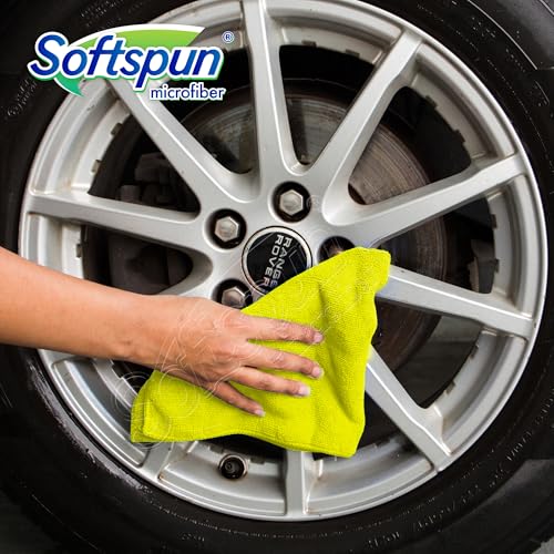 SOFTSPUN Microfiber Cloth 5pcs 40x40cms 340 GSM Yellow! Thick Lint & Streak-Free Multipurpose Cloths Automotive Microfiber Towels for Car Bike Cleaning Polishing Washing & Detailing. - Image 4