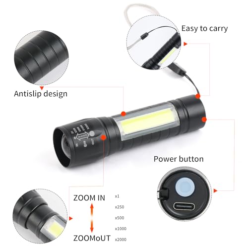 Hilngav 5 Pack Mini Small Pocket LED Flashlight USB-C Rechargeable High Lumens Bright Powerful EDC Flash Lights - Aluminum Handheld Flashlight Bulk for, Portable Camping Christmas Gifts - Image 3