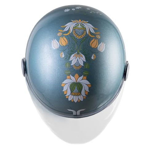 TVARRA Lotus Women’s Open Face Helmet with Printed Design, ISI Certified, Lightweight Material, Crafted for Women, Extreme Comfort fit with Clear Visor (Frost Blue-S) - Image 1