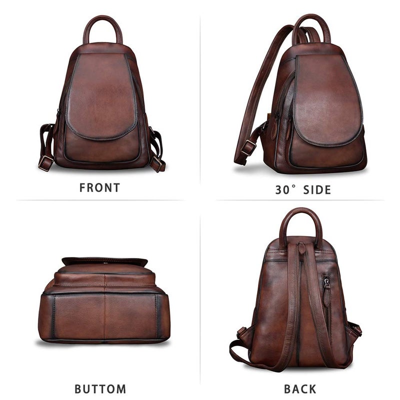 IVTG Genuine Leather Backpack for Women Shoulder Bag Fashion Designer Back Bag Classical Rucksack Casual Daypack (Coffee) - Image 4
