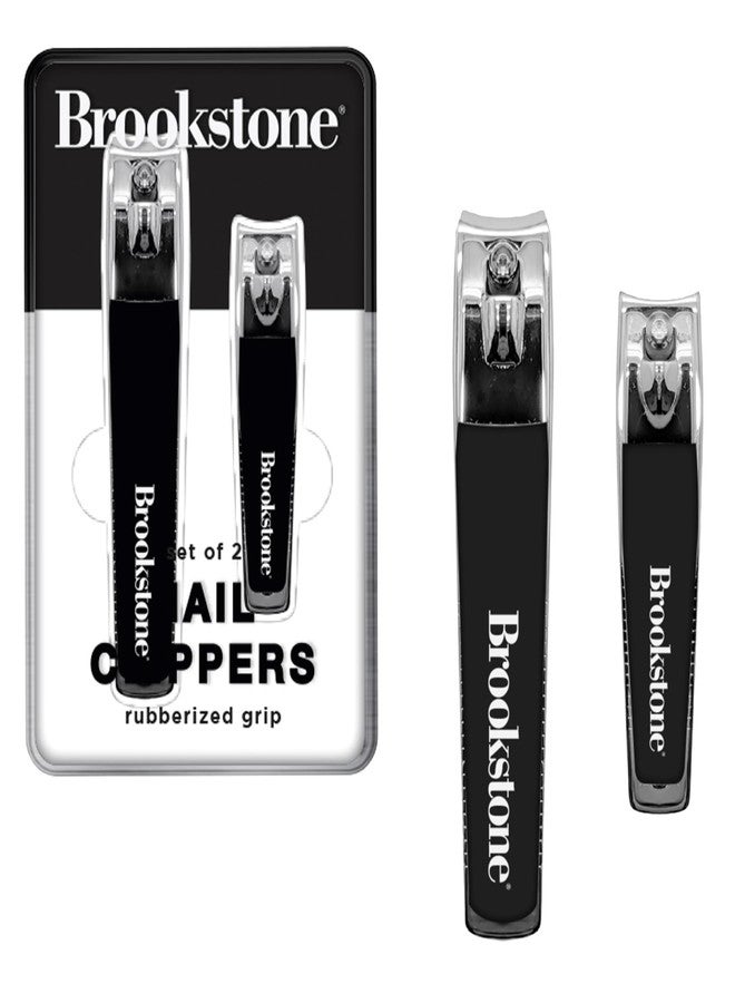 Brookstone Nail Clippers for Men and Women - Premium Stainless Steel Nail Clipper and Nail Cutter with Rubberized Non-Slip Grip, Precision Grooming Set Includes Two Nail Clippers and Case - Image 1