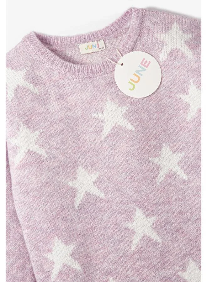 JUNE June Girl Star Patterned Sweater Lilac
