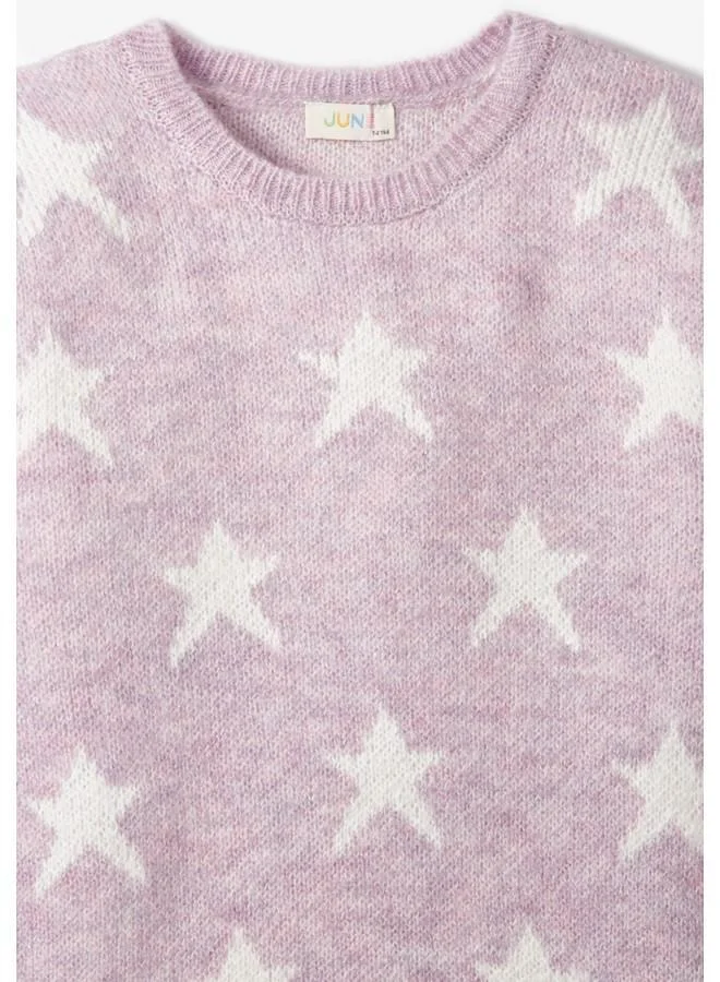 JUNE June Girl Star Patterned Sweater Lilac