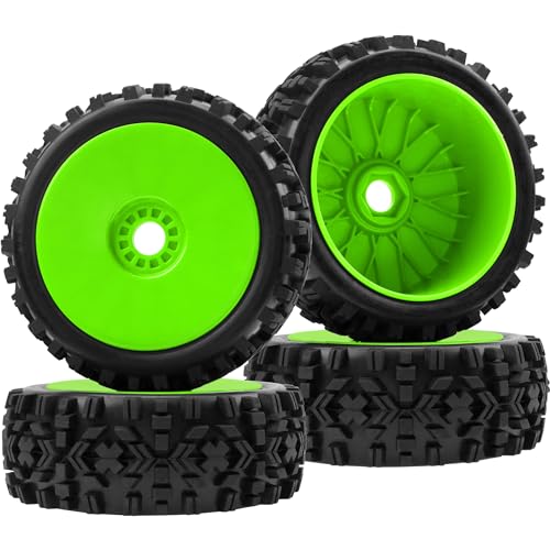 Share Goo ShareGoo RC Hobby OD 472 18 Scale RC Buggy Wheels Rubber Tires 17mm Hex Rims Compatible with Arrma Typhon 3S 6S Kyosho Losi 8IGHT Traxxas Redcat HSP HPI 18 Scale Off Road Car Buggy Green - Image 5