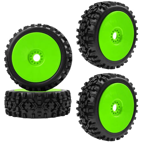Share Goo ShareGoo RC Hobby OD 472 18 Scale RC Buggy Wheels Rubber Tires 17mm Hex Rims Compatible with Arrma Typhon 3S 6S Kyosho Losi 8IGHT Traxxas Redcat HSP HPI 18 Scale Off Road Car Buggy Green - Image 1